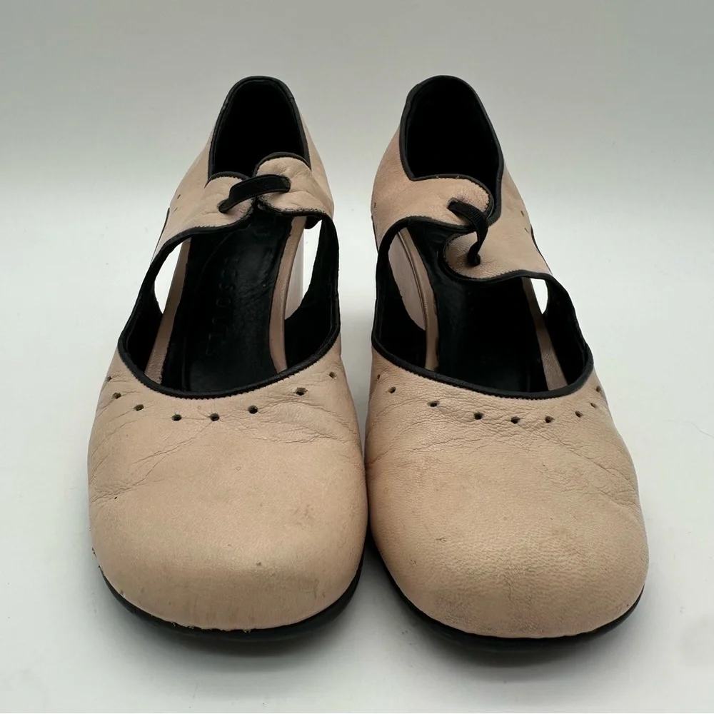 Gentle Souls Blush Pink Leather Wedge Mary Jane Shoes